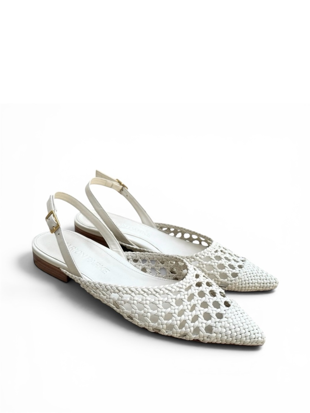 MARION PARKE Patty Slingback Flat Sandals White Braided Leather - Picture 4 of 16